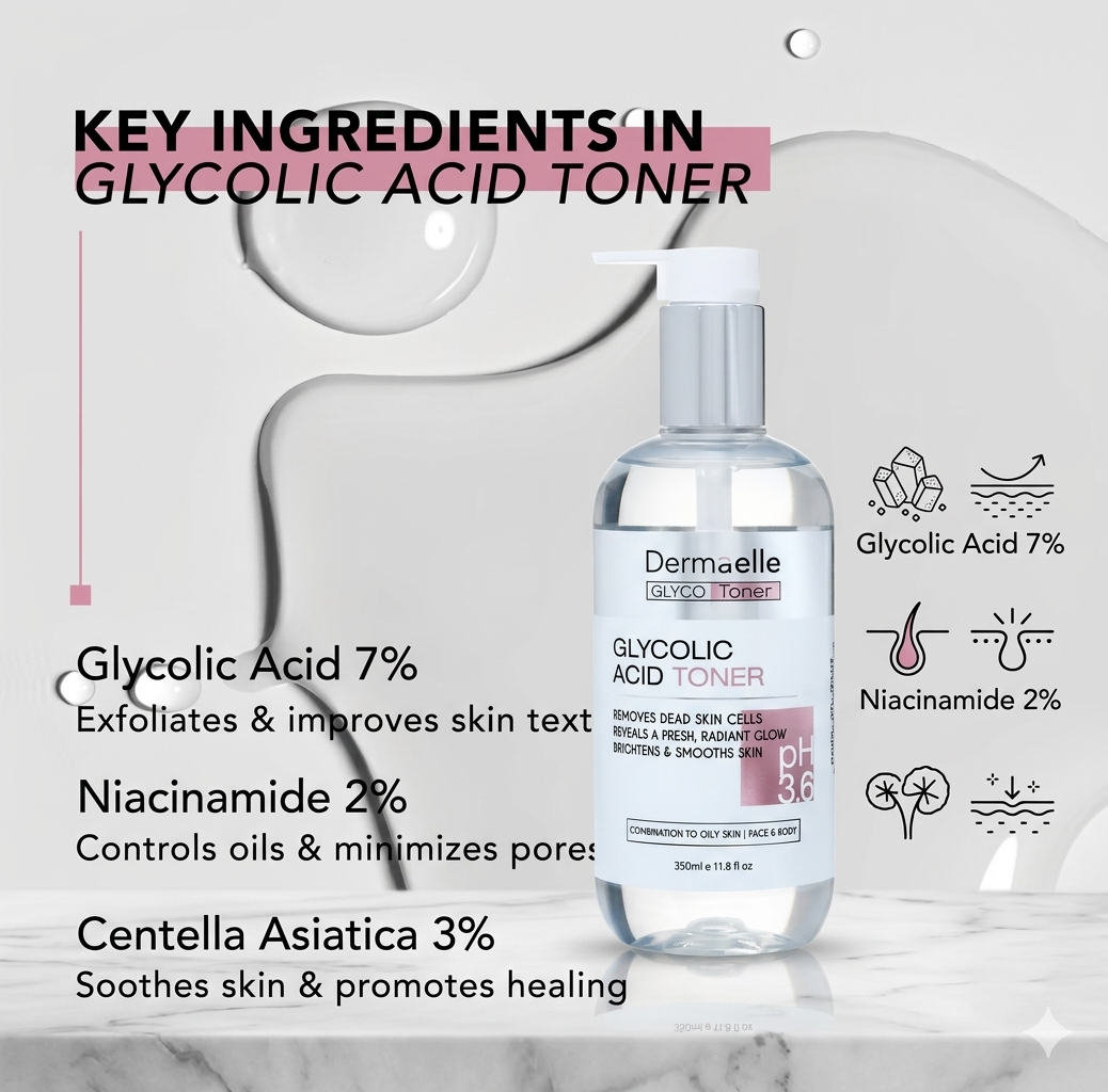 Dermaelle Gentle Exfoliating & Radiance Glycolic Acid Toner 350ml
