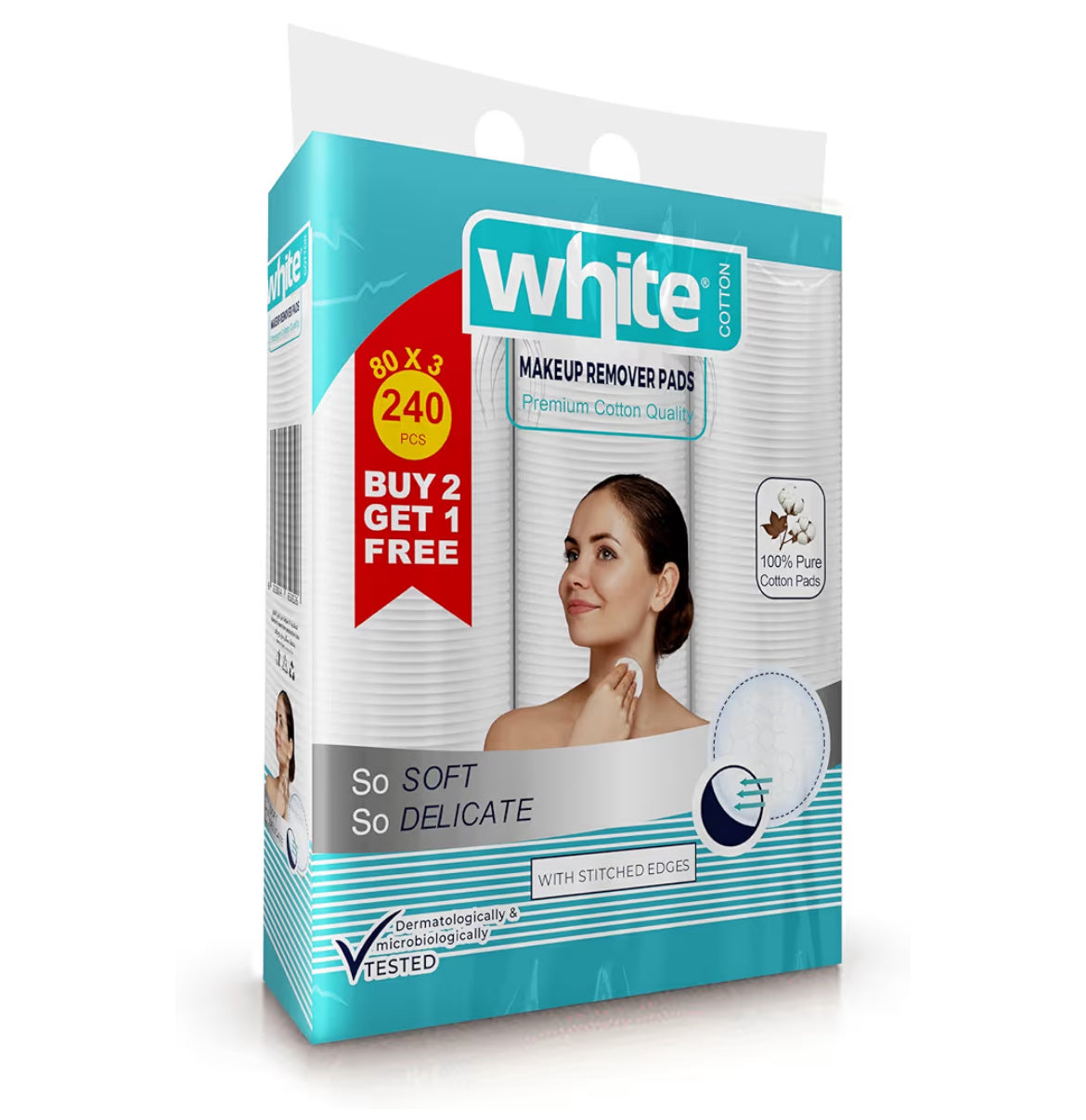 white 80 round cotton pads 3in1